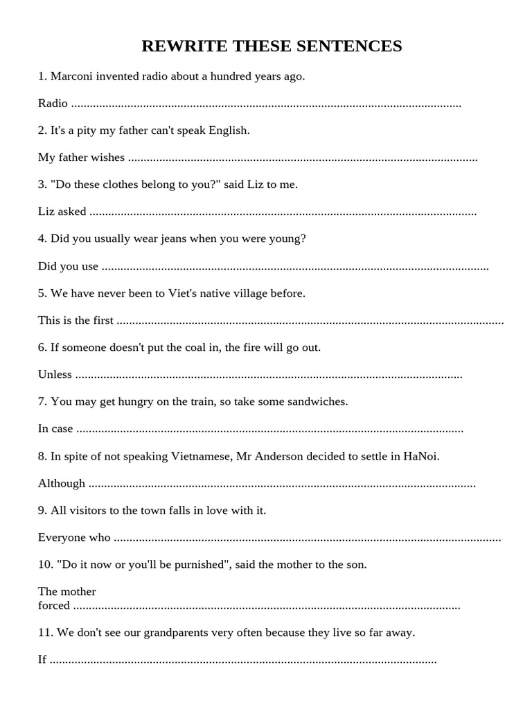 Sentence Rewriting Exercise | PDF