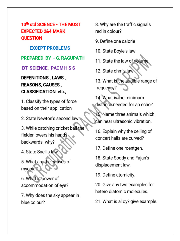 10 SC The Most Expected 2&4mark Questions WPS Office | PDF | Photosynthesis