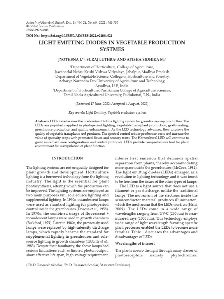 Light Emitting Diodes in Vegetable Produ | PDF | Light Emitting Diode ...