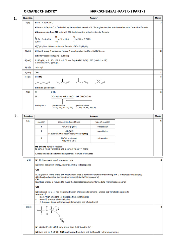 Organic Chemistry AS Paper 2 Mark Scheme | PDF
