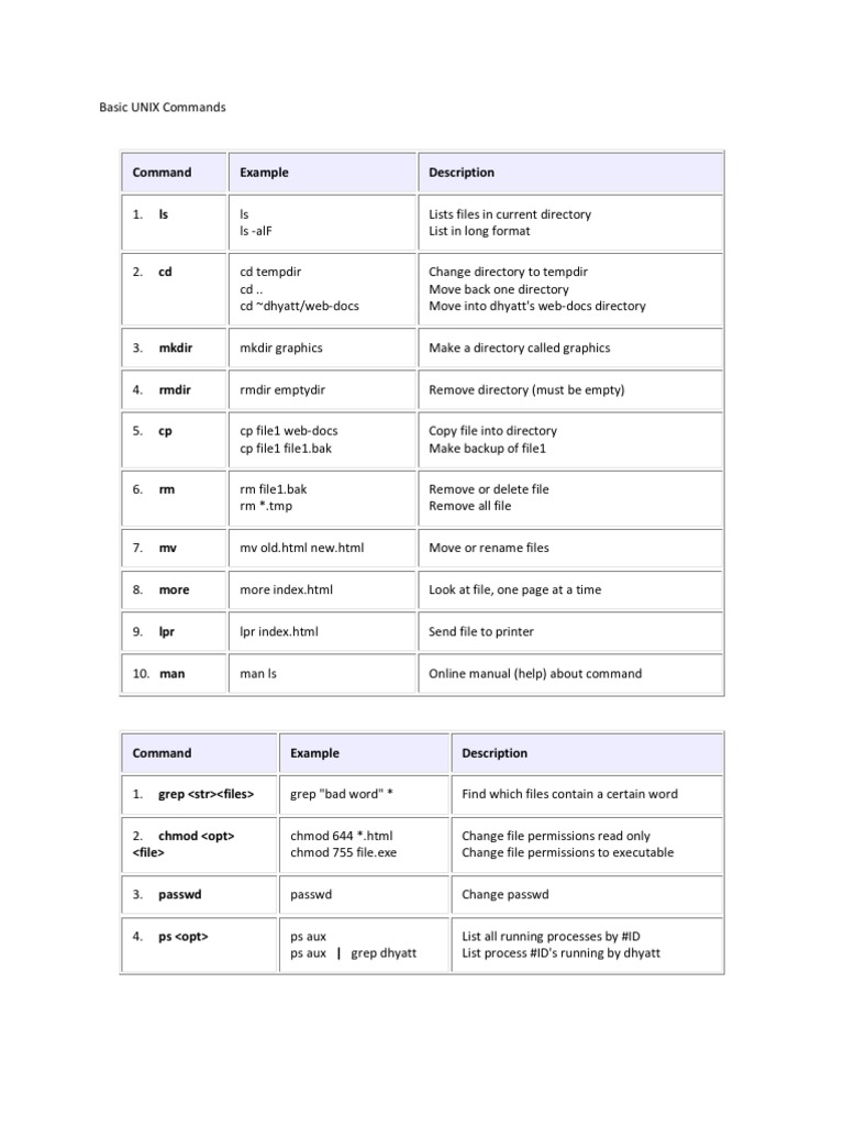 Basic UNIX Commands | PDF