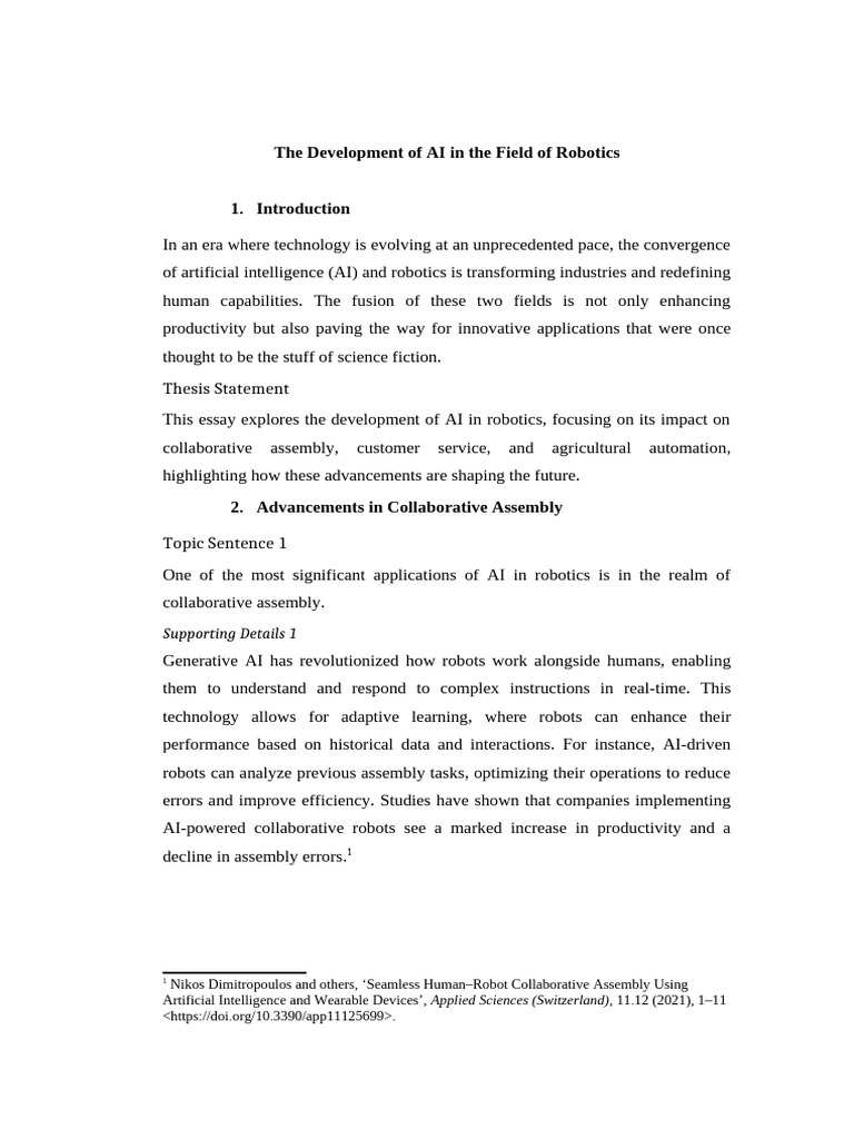The Development of AI in The Field Robotics 1 | PDF | Artificial ...