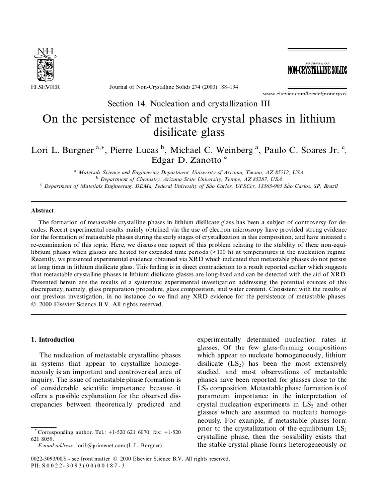 On The Persistence of Metastable Crystal Phases in Lithium Disilicate ...