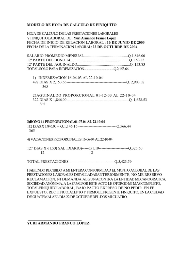 Modelo de Finiquito PDF