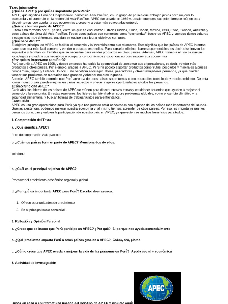 Ficha - Apec | PDF | Cooperacion economica Asia Pacifico | Perú