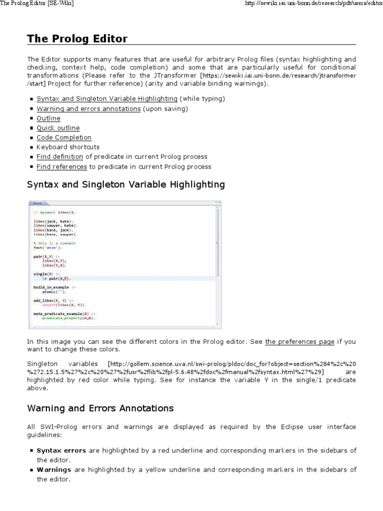 Prolog Editor Features and Tools | PDF