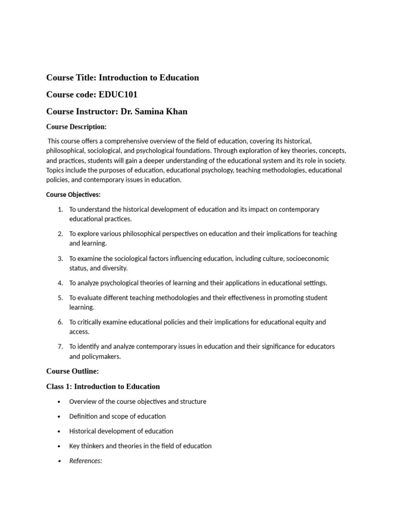 Introduction to Education Course Overview | PDF | Educational ...