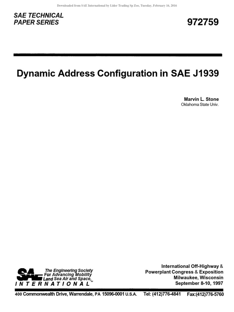 Dynamic Address Configuration in SAE J1939 | PDF | Computer Network ...