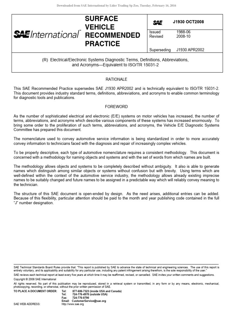 J1930 electrical electronic systems diagnostic terms definitions