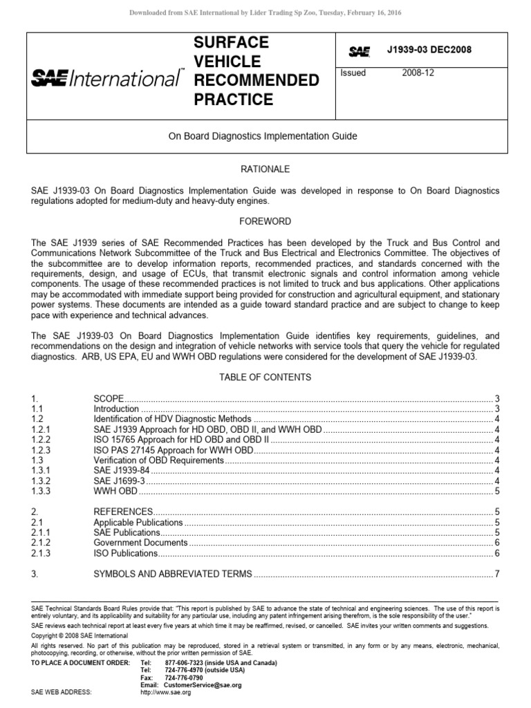 J1939-3 - On Board Diagnostics Implementation Guide - 2008-12 | PDF ...