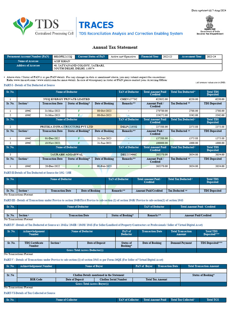 Form 26AS 2023-2024 | PDF | Taxes | Money