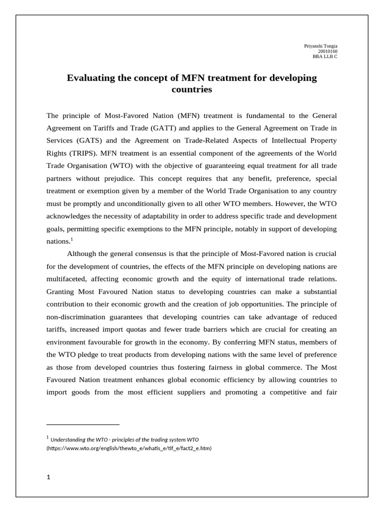MFN Treatment Impact on Developing Nations | PDF | Most Favoured Nation ...