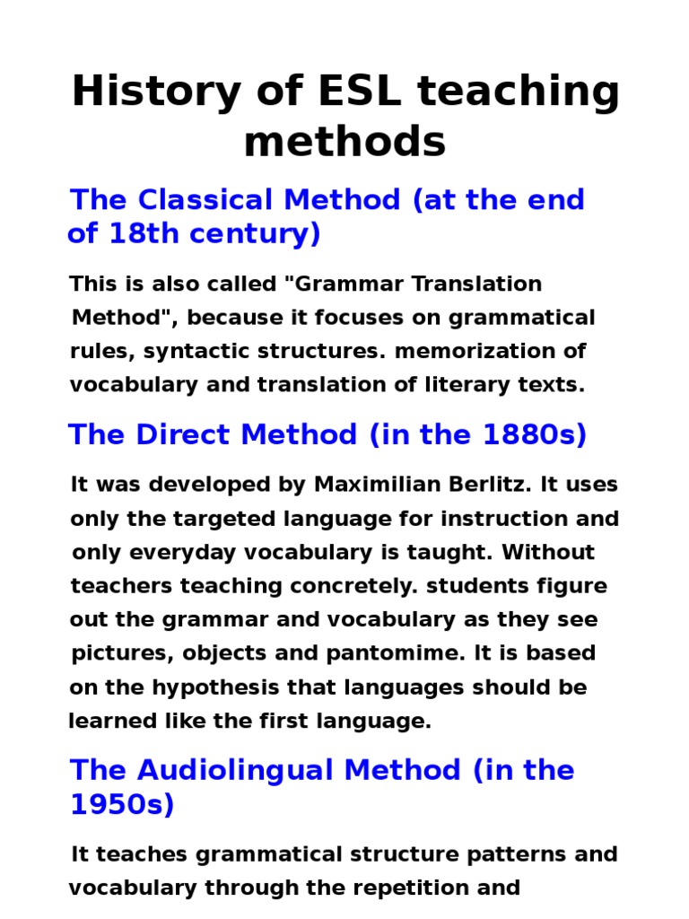 History of ESL Teaching Methods | PDF