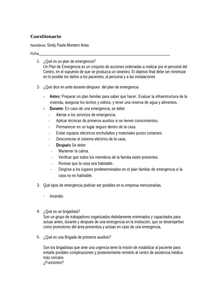 Plan de Emergencia y Primeros Auxilios | PDF | Primeros auxilios ...