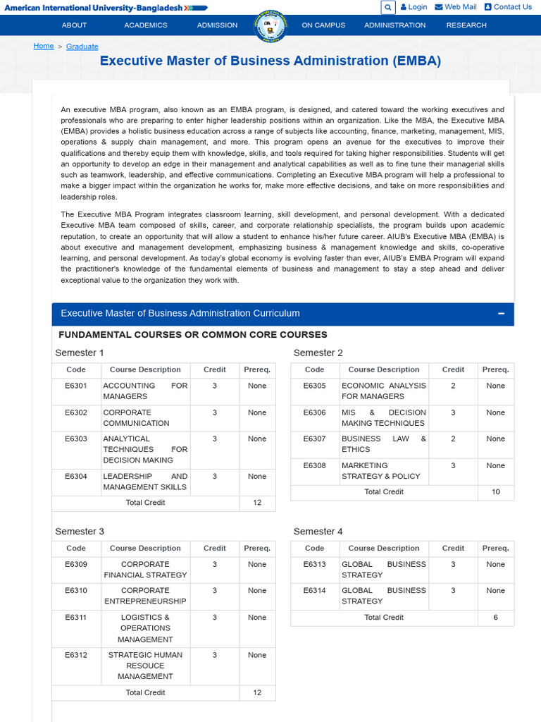 Executive Master of Business Administration (EMBA) - AIUB | PDF ...