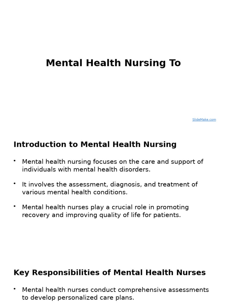 Overview of Mental Health Nursing Roles | PDF