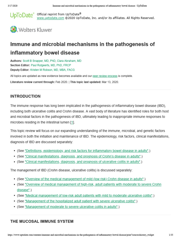 Immune and Microbial Mechanisms in The Pathogenesis of Inflammatory ...