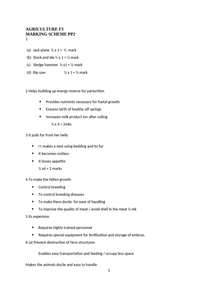 Agriculture F3 Marking Scheme PP2 | PDF