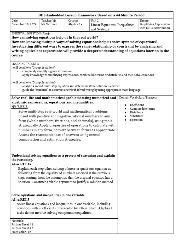 Observation Lesson (Simplifying Expressions CLT & Dis) | PDF ...