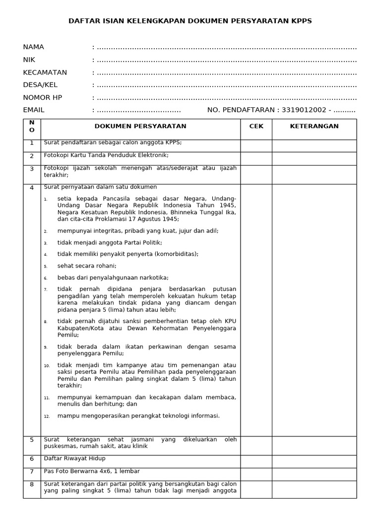 Persyaratan Pendaftaran Calon KPPS 2024 | PDF