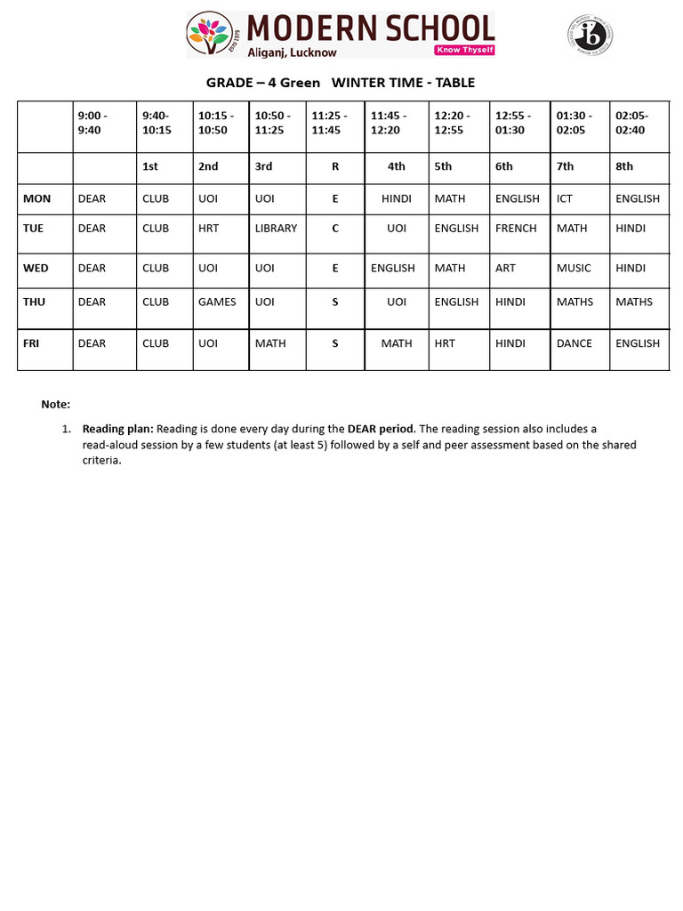 4 Green-Winter Timetable | PDF