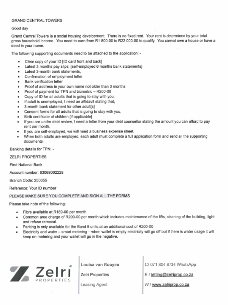 Grand Central Towers Application | PDF