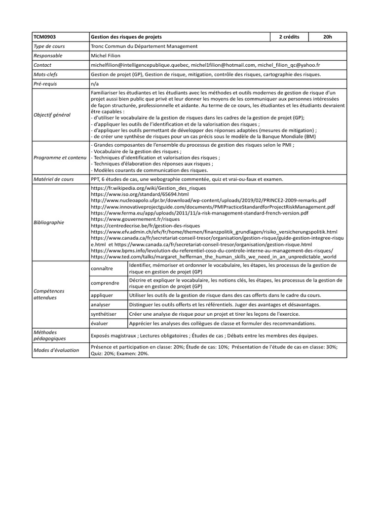 Gestion des Risques de Projets | PDF | Risque | Gestion de projet