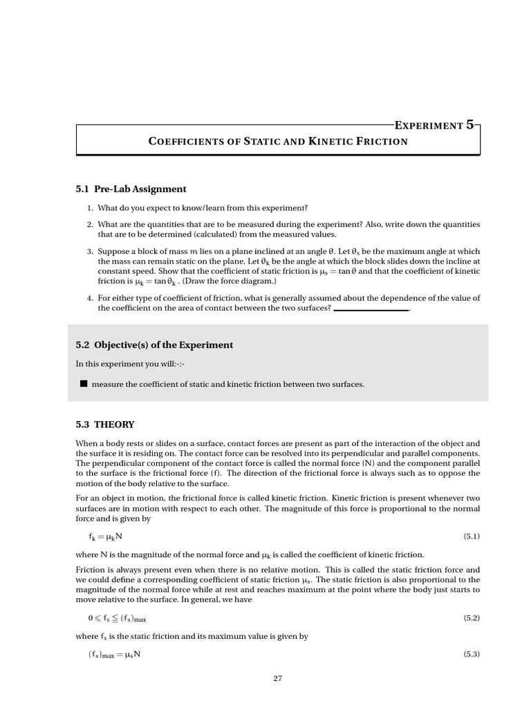 Measuring Friction Coefficients Experiment | PDF | Friction | Force