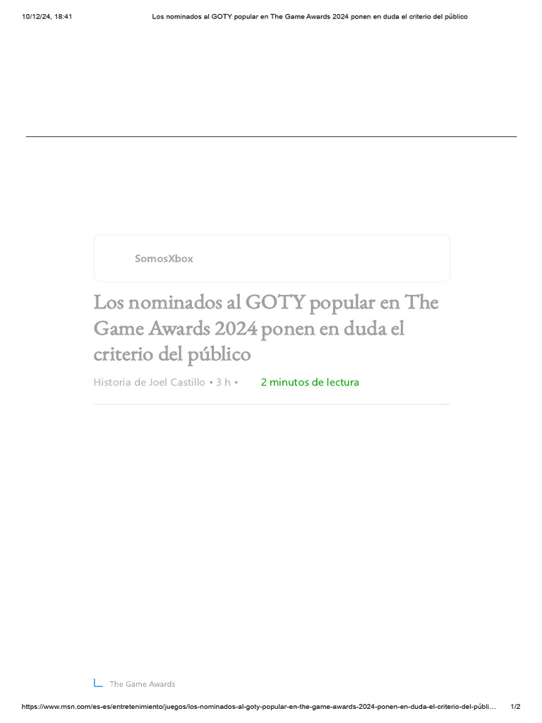 Los nominados al GOTY popular en The Game Awards 2024 ponen en duda el