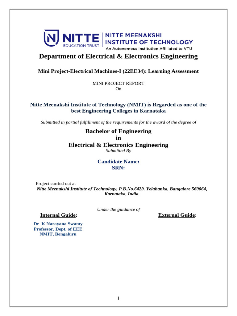 Mini Project Report-EM1 (22EE34), LA1, USN C | PDF | Cognition