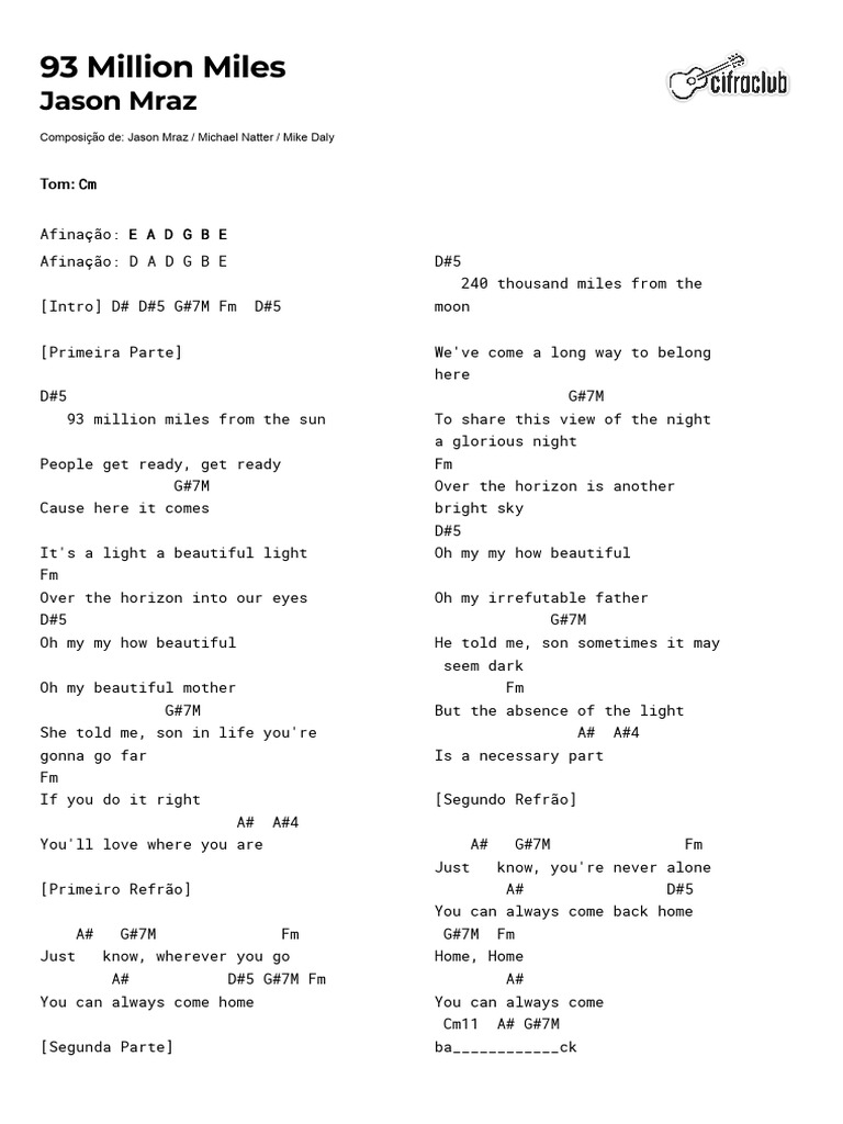 93 Million Miles Song Lyrics | PDF | Bodies Of The Solar System | Scientific Observation