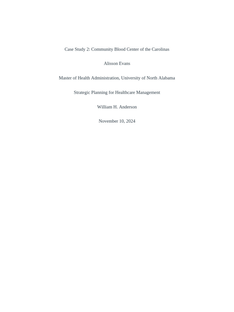 Strategic Planning Case Study 2 Pdf Hospital Blood Donation