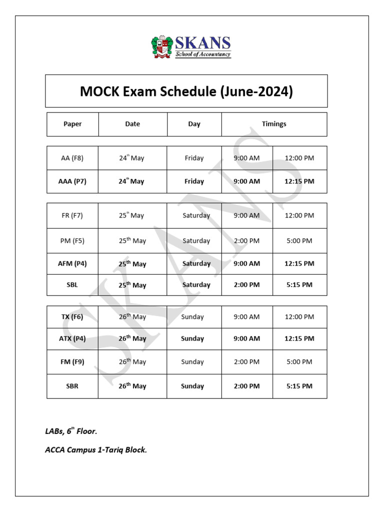 MOCK Exam Schedule June-2024 | PDF