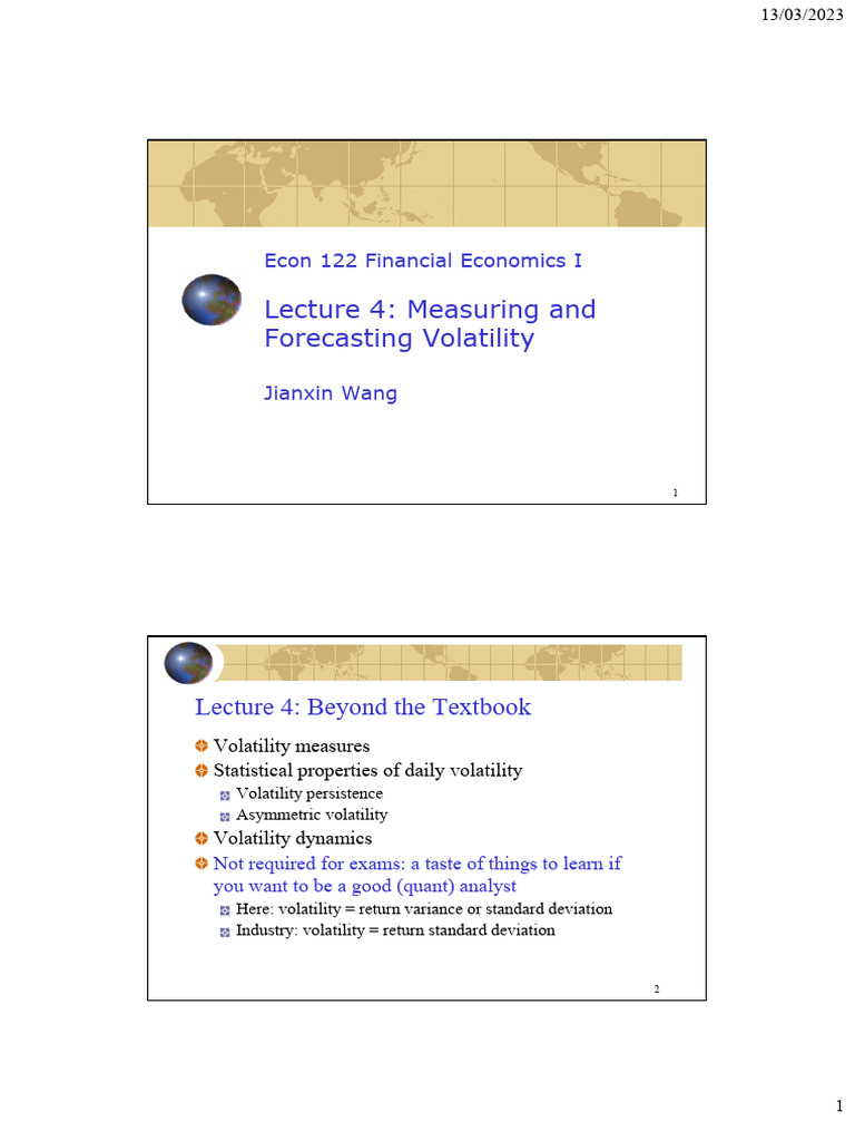 L04 Volatility Modelling And Forecasting Pdf Volatility Finance