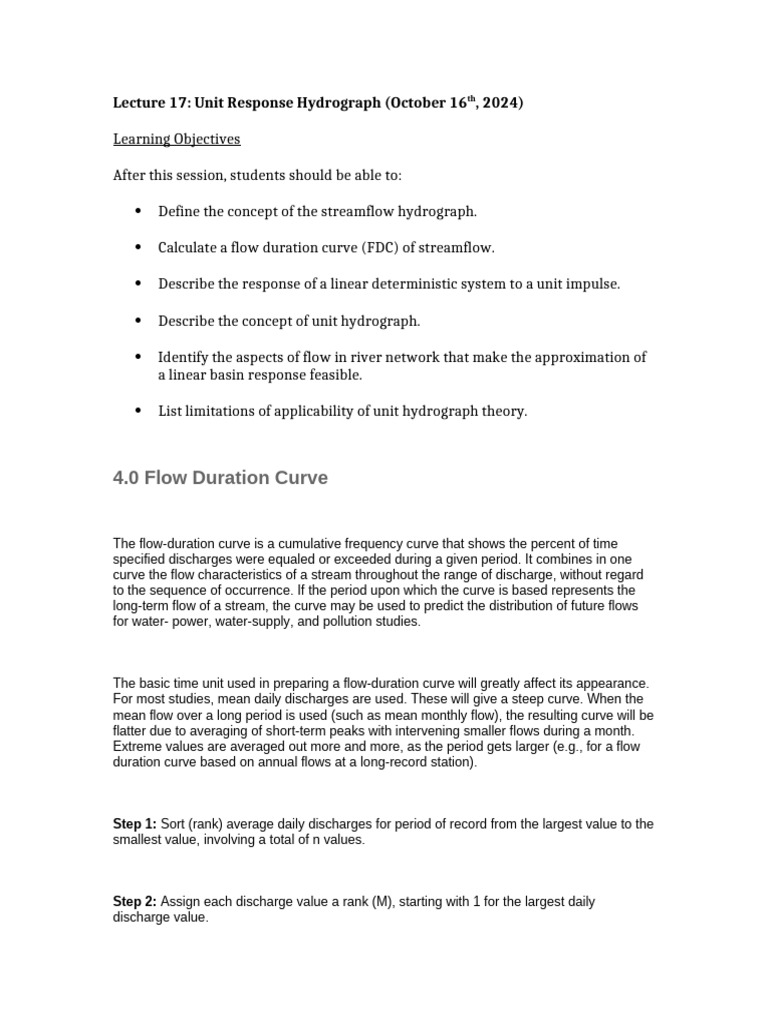 L17-Unit Response Hydrograph | PDF | Discharge (Hydrology) | Applied ...
