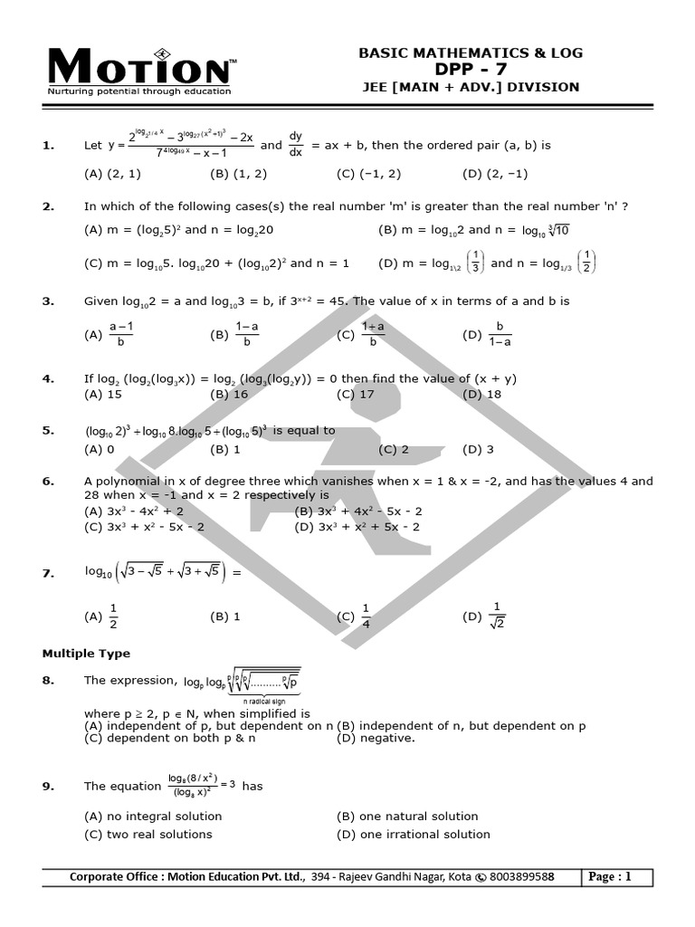 BasicMaths Log DPP-7 (JEE) Question @GB Sir | PDF | Applied Mathematics ...