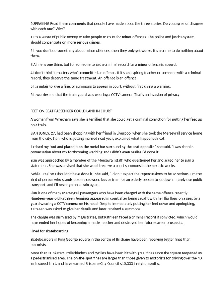 6 SPEAKING Read These Comments That People Have Made About The Three ...