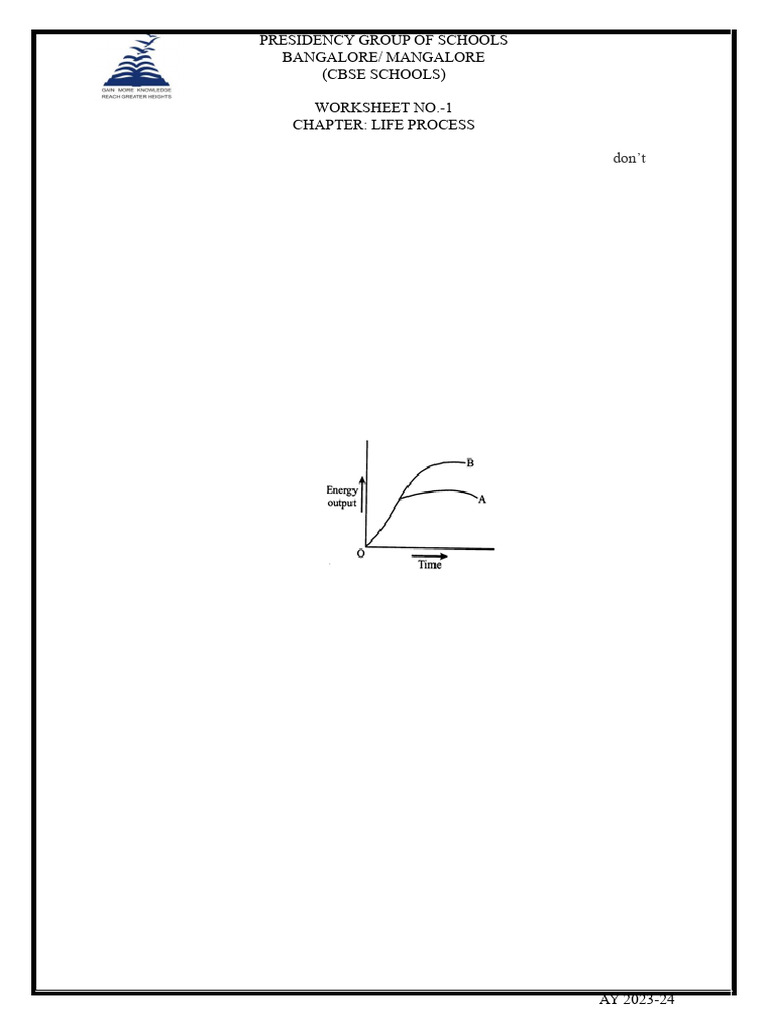 Life Processes Worksheet CBSE | PDF