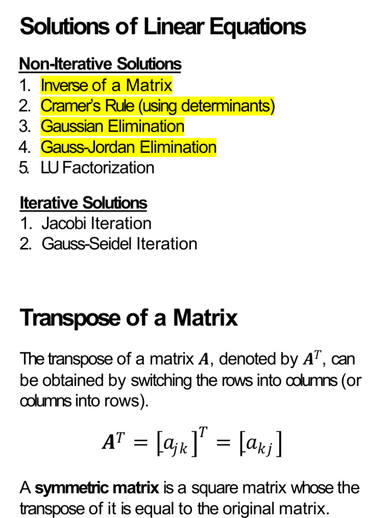 Linear Equations Solutions Methods | PDF | Matrix (Mathematics ...