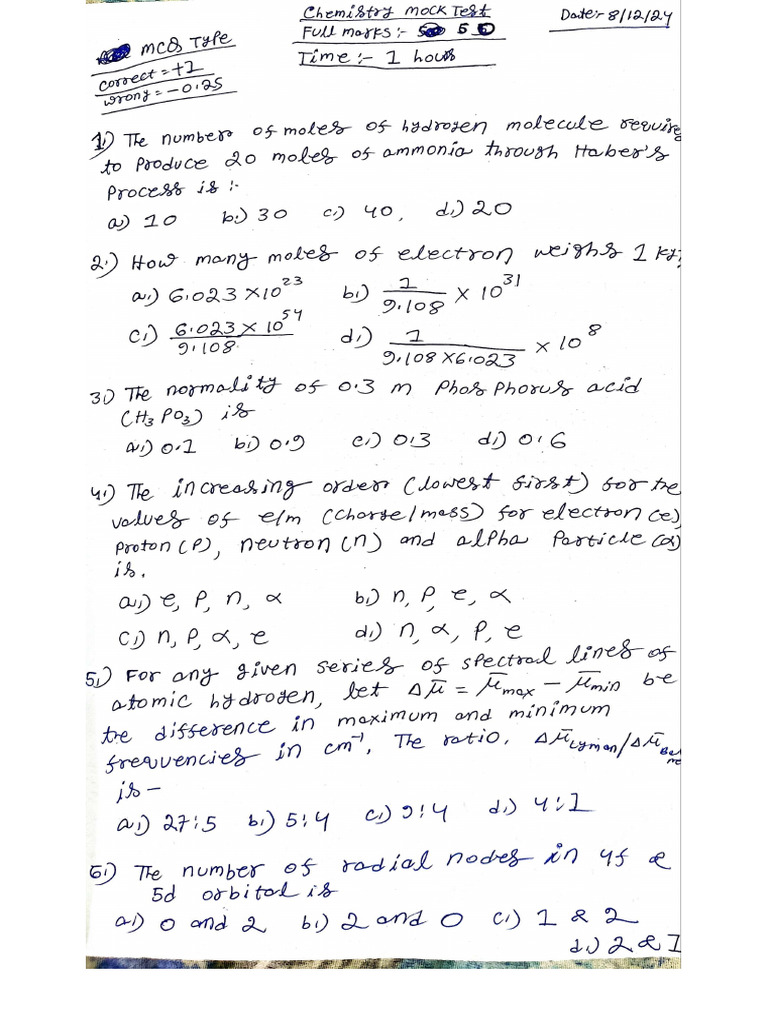 Chemistry 60 Mock Test | PDF
