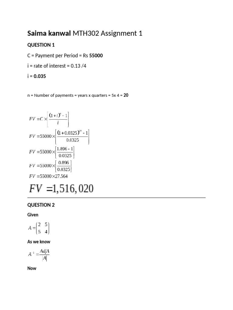 MTH302 Assignment 1 Solutions | PDF
