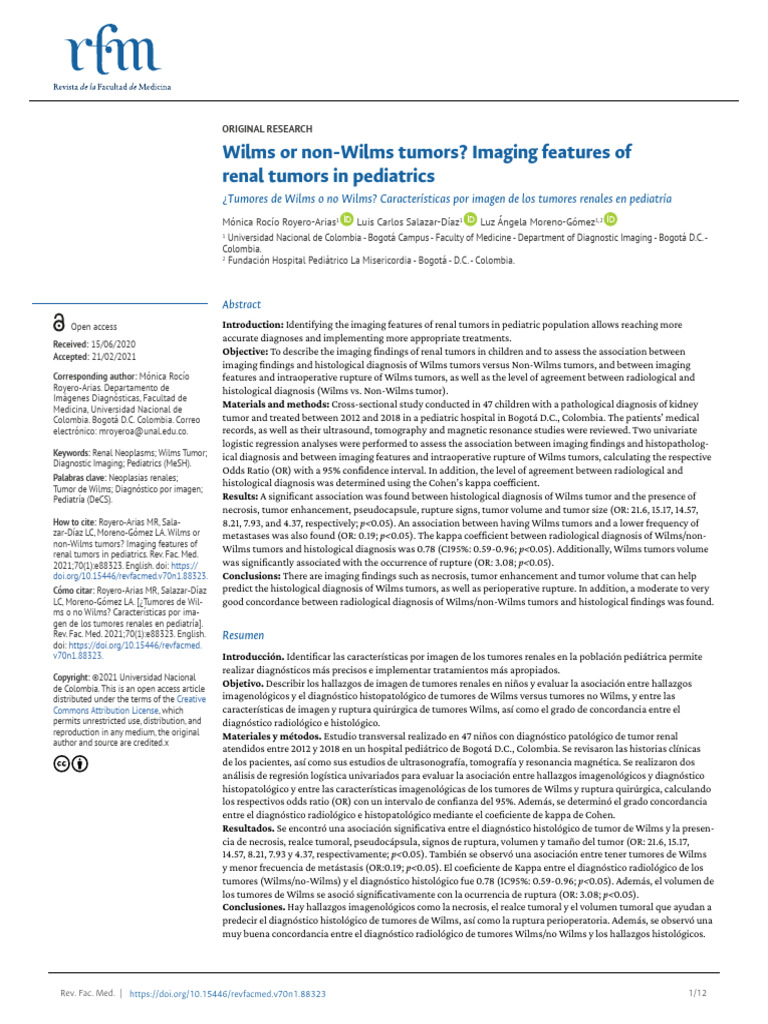 Wilms or Non-Wilms Tumors Imaging Features of Rena | PDF | Medical ...