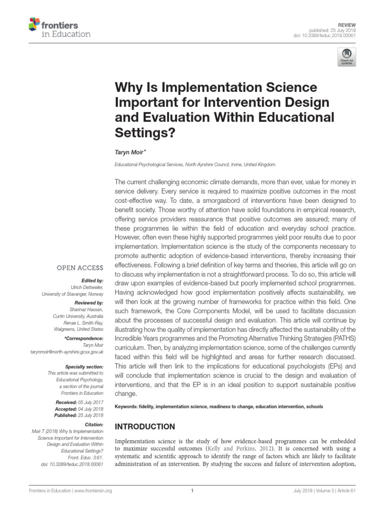Importance of Implementation Science in Education | PDF | System | Science