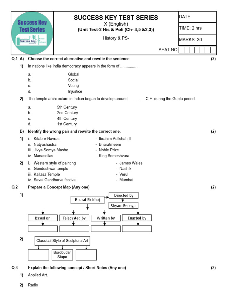 Class 10 E Unit Test-2 His and Poli Q | PDF | Government | Governance