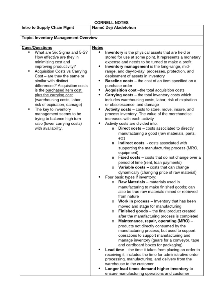 Inventory Management Essentials | PDF | Inventory | Lean Manufacturing