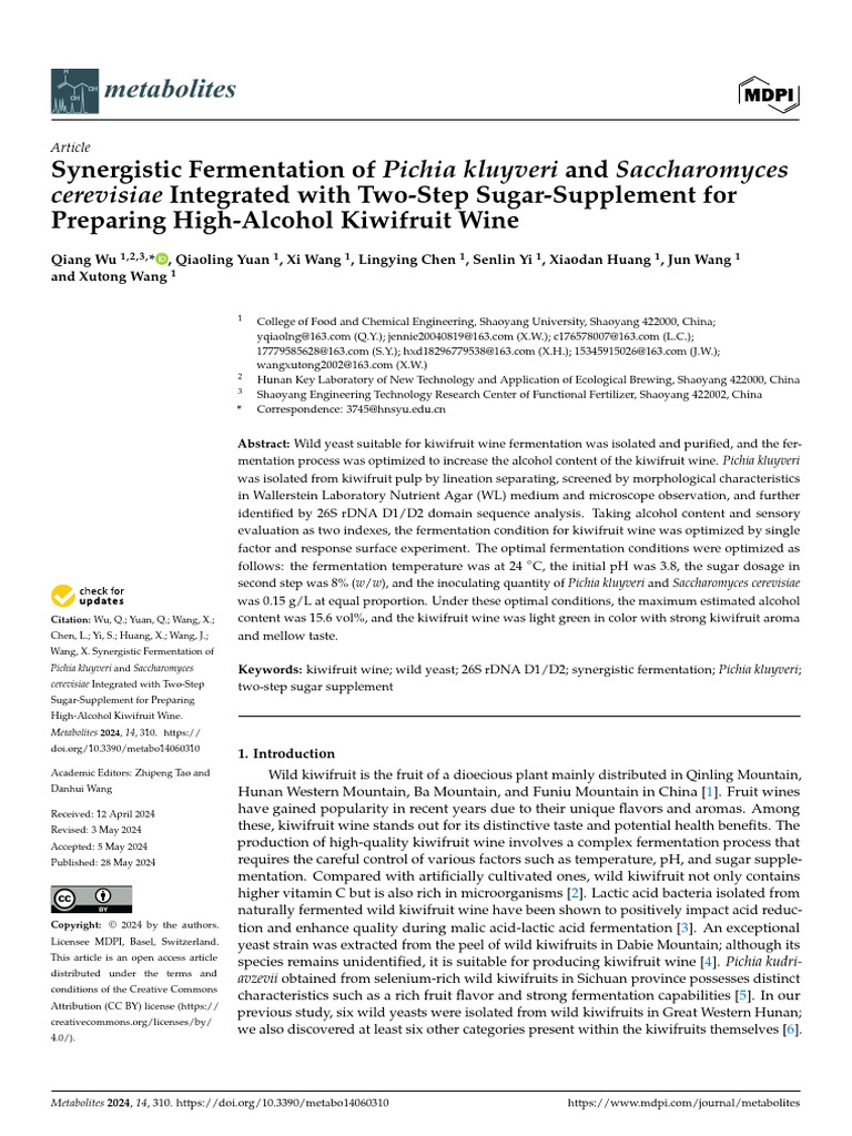 S7 - Synergistic Fermentation of Pichia Kluyveri and Saccharomyces ...
