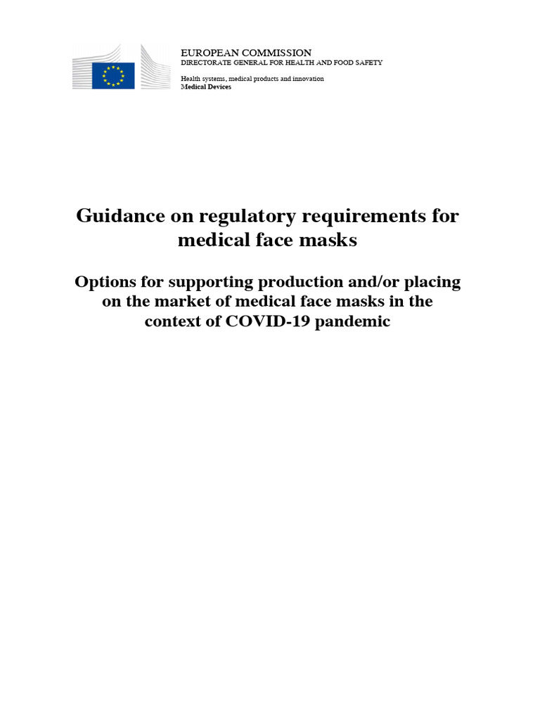 Guidance On Regulatory Requirements For Medical Face Masks | PDF