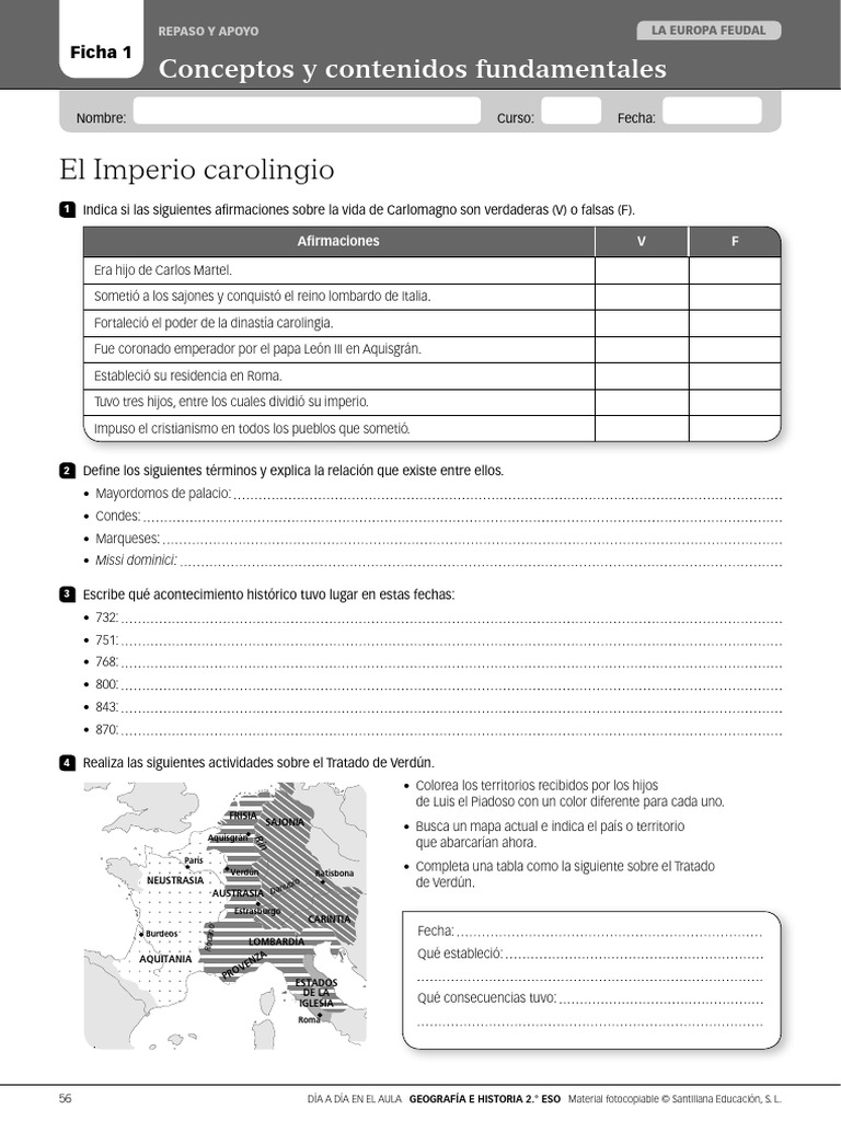 TEMA 2. Ficha 1. Imperio Carolingio | PDF | Edades medias | Monarquias ...