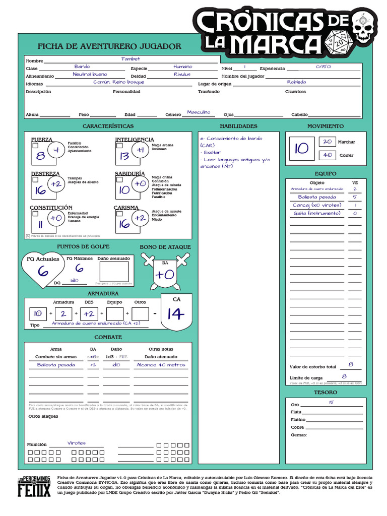 Tambet - Bardo humano nivel 1 - Pregenerado CdlM | PDF