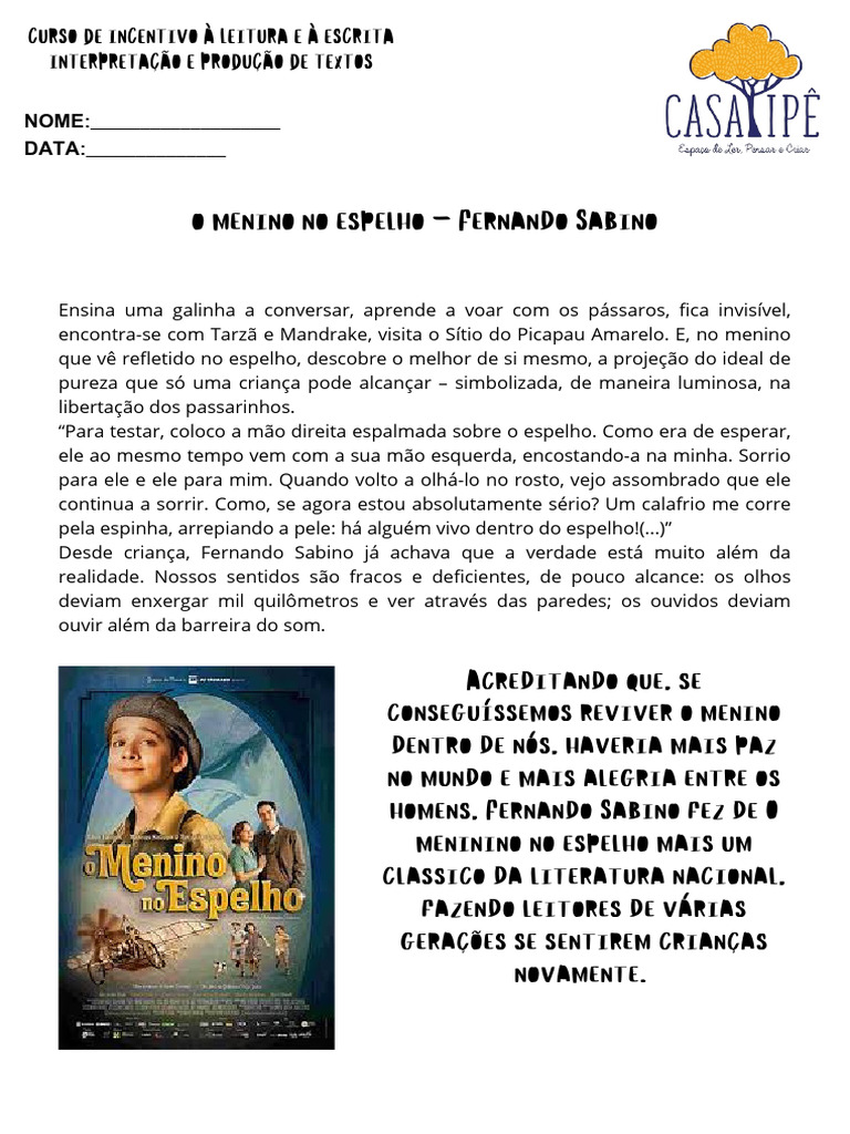 Reflexões sobre "O Menino no Espelho" | PDF